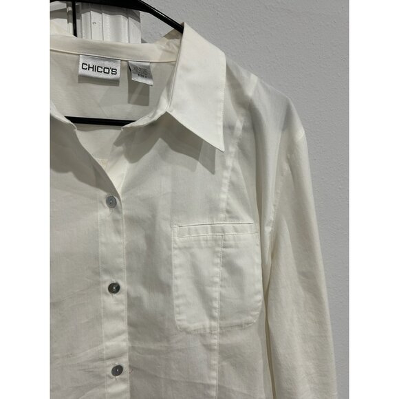 Chicos Womens White Button-Up Shirt Long Sleeve Collared Blouse Top Sz Large - Picture 4 of 9